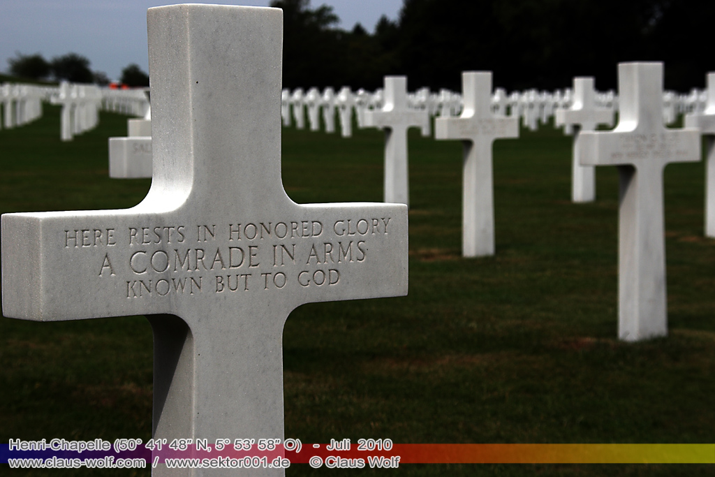 Henri-Chapelle American Cemetery and Memorial ist eine Kriegsgr�berst�tte mit einem Denkmal und liegt in der N�he der historischen belgischen Ortschaft Henri-Chapelle, 18 km s�d�stlich vom Netherlands American Cemetery and Memorial bei Maastricht.