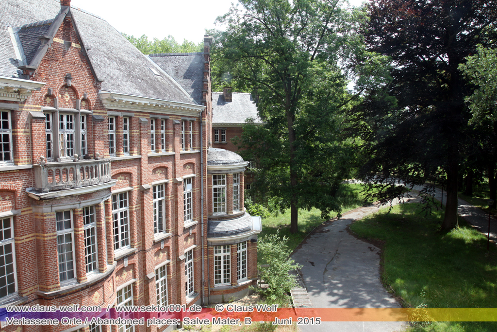 Salve Mater war eine psychiatrische Klinik f�r Frauen im "Groot Park" bei Leuven unweit von Br�ssel. Einst geh�rte das weitl�ufige Anwesen der Familie Spoelberch. Das 1750 errichtete Schloss der Familie ziert noch heute das Zentrum des Parks. Einer der Nachfahren der Familie � Maximilian de Spoelberch, der zwischen 1834 und 1873 B�rgermeister der Stadt Leuven war � hatte eine gro�e Vorliebe f�r Dendrologie. Insofern erweiterte er st�ndig das Anwesen durch Zukauf weiterer Grundst�cke und pflanzte im Park etliche exotische B�ume. Als Maximilian de Spoelberch das Zeitliche segnete hinterlie� er den gesamten Besitz seinen Sohn Charles. Ungl�cklicherweise verstarb dieser 1907 wenige Jahre nachdem er seine Erbschaft antrat, ohne selbst einen Erben zu hinterlassen. Die einzige Erbin, eine entfernte Cousine, schenkte 1915 das Anwesen der Katholischen Universit�t von Leuven. Diese wiederum gab das Geschenk an die "Schwestern der N�chstenliebe" von Gent weiter, die dort eine psychiatrische Klinik errichteten.